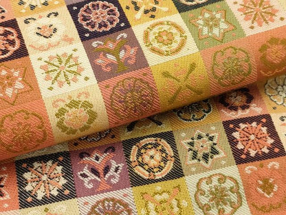 平和屋着物●九寸名古屋帯 市松花文 正絹 逸品 AABJ7607sx