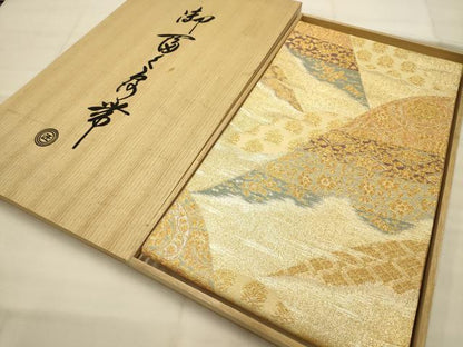 平和屋本店●六通柄袋帯　名物裂　金糸　共箱付き　正絹　逸品　AABJ7610sx