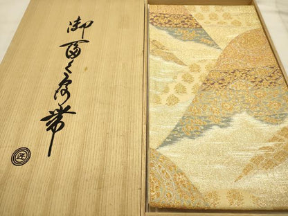 平和屋本店●六通柄袋帯　名物裂　金糸　共箱付き　正絹　逸品　AABJ7610sx