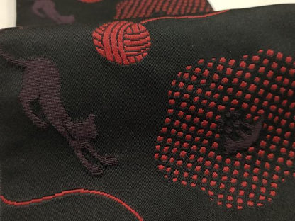 平和屋着物●両面　半幅帯　猫　ねこ　黒地　AABJ7613sx