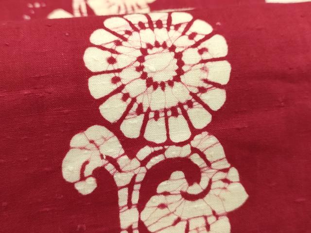 平和屋着物●両面　半幅帯　花唐草文　綿　逸品　AABJ7615sx