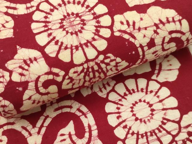平和屋着物●両面　半幅帯　花唐草文　綿　逸品　AABJ7615sx