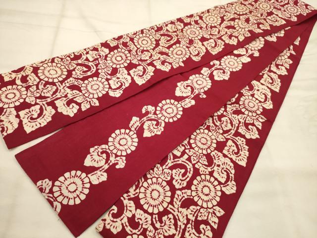 平和屋着物●両面　半幅帯　花唐草文　綿　逸品　AABJ7615sx