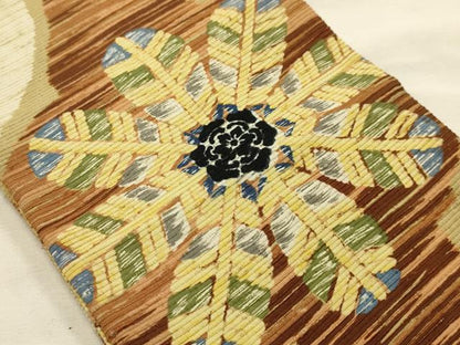 平和屋着物●アンティーク　大正ロマン　半幅帯　刺繍　立涌花文　金糸　正絹　逸品　AABJ7616sx