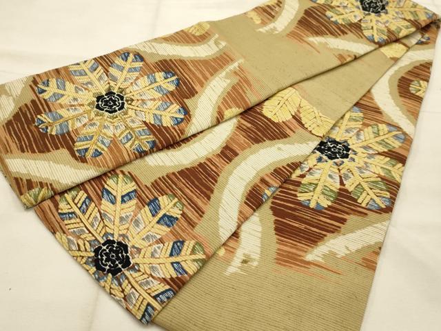 平和屋着物●アンティーク　大正ロマン　半幅帯　刺繍　立涌花文　金糸　正絹　逸品　AABJ7616sx