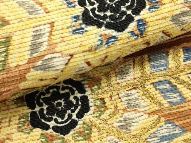 平和屋着物●アンティーク　大正ロマン　半幅帯　刺繍　立涌花文　金糸　正絹　逸品　AABJ7616sx