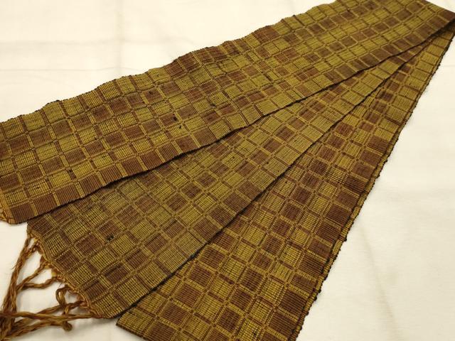 平和屋着物●男性　黄八丈　伊達締め　格子　正絹　逸品　AABJ7620sx