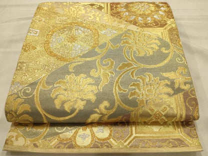 平和屋着物●西陣　川島織物　六通柄　本袋帯　裂取花文　金銀糸　正絹　逸品　AABJ7621sx