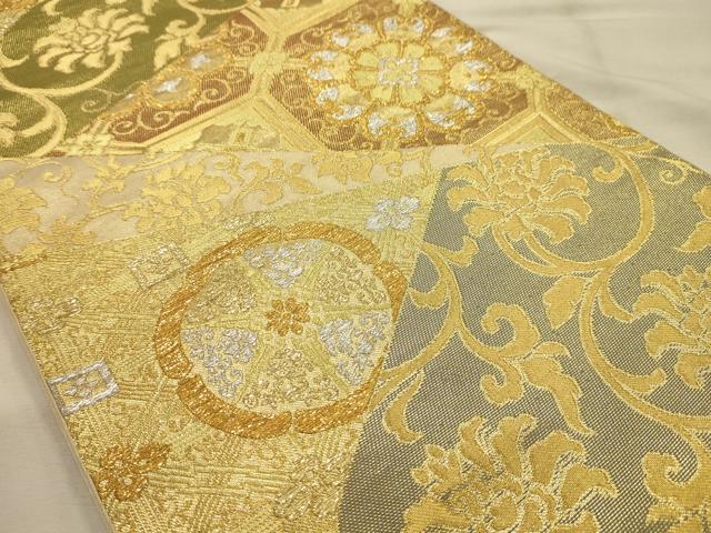 平和屋着物●西陣　川島織物　六通柄　本袋帯　裂取花文　金銀糸　正絹　逸品　AABJ7621sx