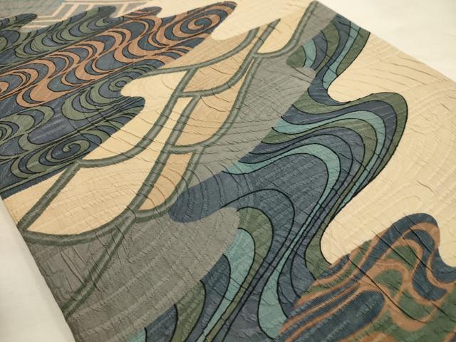 平和屋着物●全通柄袋帯　流水文　ふくれ織　正絹　逸品　AABJ7624sx