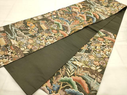 平和屋着物●西陣　白綾苑大庭　六通柄袋帯　唐織　風景文　金糸　正絹　逸品　AABJ7626sx