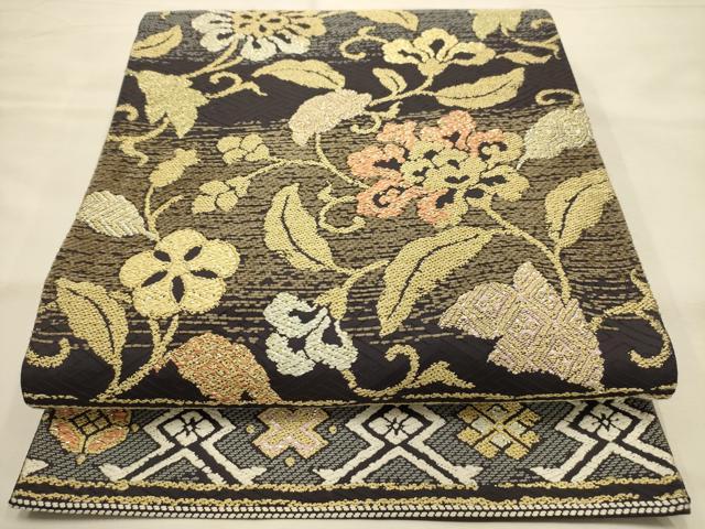 平和屋着物●六通柄袋帯　唐織　更紗花文　金糸　正絹　逸品　AABJ7628sx