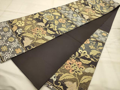平和屋着物●六通柄袋帯　唐織　更紗花文　金糸　正絹　逸品　AABJ7628sx