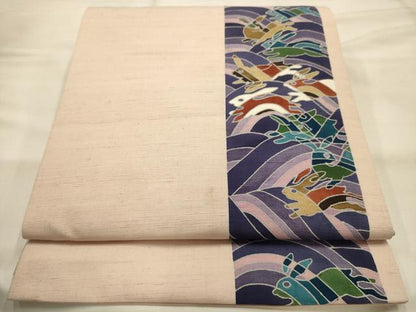 平和屋着物●太鼓柄　京袋帯　作家物　紬地　兎　うさぎ　正絹　逸品　AABJ7629sx
