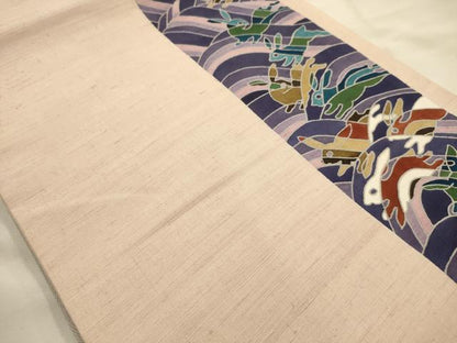 平和屋着物●太鼓柄　京袋帯　作家物　紬地　兎　うさぎ　正絹　逸品　AABJ7629sx