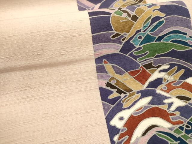 平和屋着物●太鼓柄　京袋帯　作家物　紬地　兎　うさぎ　正絹　逸品　AABJ7629sx