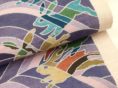 平和屋着物●太鼓柄　京袋帯　作家物　紬地　兎　うさぎ　正絹　逸品　AABJ7629sx
