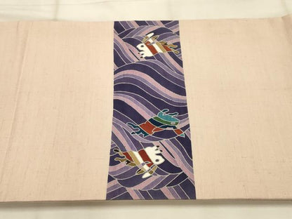 平和屋着物●太鼓柄　京袋帯　作家物　紬地　兎　うさぎ　正絹　逸品　AABJ7629sx