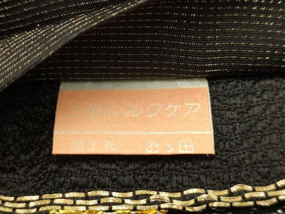平和屋着物●六通柄袋帯　花格子　黒地　金銀糸　正絹　逸品　AABJ7631sx