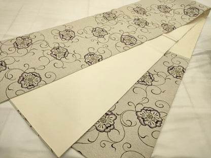 平和屋着物●六通柄袋帯　花唐草文　柿渋染　正絹　逸品　AABJ7632sx