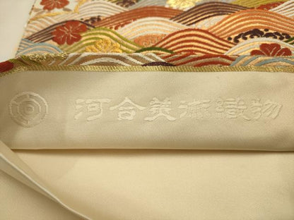 平和屋着物●西陣　河合美術織物謹製　六通柄袋帯　唐織　雲取立波花文　金糸　正絹　逸品　AABJ7638sx