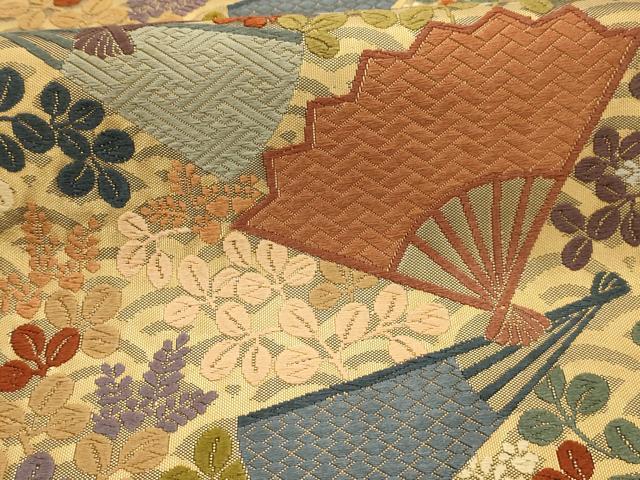 平和屋着物●六通柄袋帯　唐織　扇面花文　正絹　逸品　AABJ7640sx