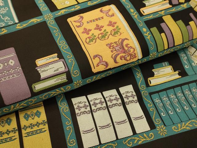 平和屋着物●九寸名古屋帯　螺鈿　本棚　黒地　正絹　逸品　AABJ7643sx
