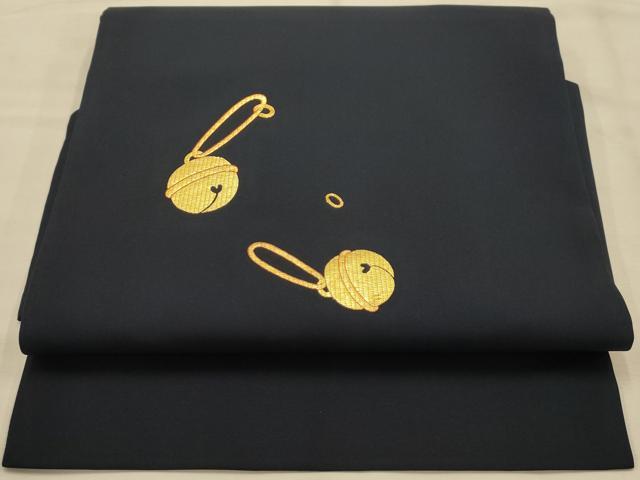 平和屋着物●塩瀬　つけ帯　駒刺繍　鈴　金糸　正絹　逸品　AABJ7647sx
