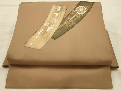 平和屋着物●塩瀬　ワンタッチつけ帯　手描き　花短冊文　金銀彩　引箔　正絹　逸品　AABJ7648sx