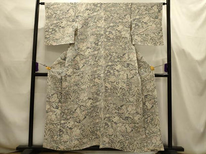 平和屋着物■上質な小紋　草花文　鬼しぼ縮緬　正絹　逸品　AABJ7651sx