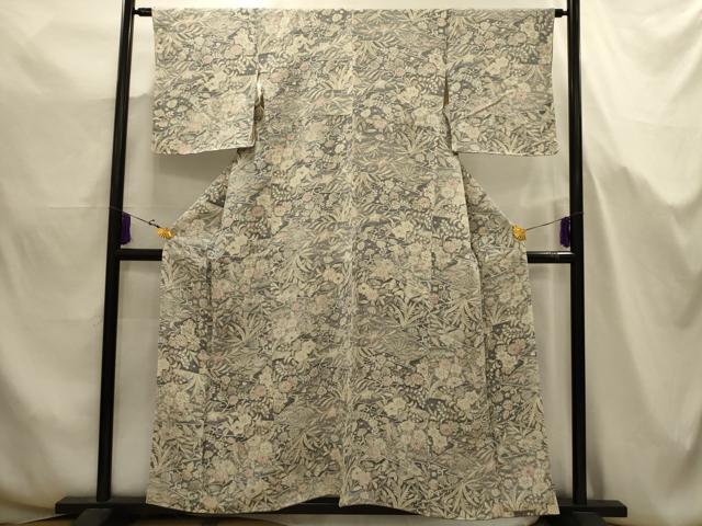 平和屋着物■上質な小紋　草花文　鬼しぼ縮緬　正絹　逸品　AABJ7651sx