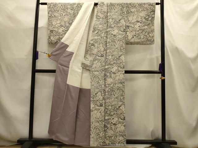 平和屋着物■上質な小紋　草花文　鬼しぼ縮緬　正絹　逸品　AABJ7651sx
