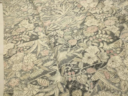 平和屋着物■上質な小紋　草花文　鬼しぼ縮緬　正絹　逸品　AABJ7651sx