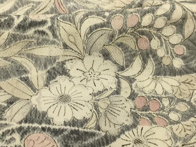 平和屋着物■上質な小紋　草花文　鬼しぼ縮緬　正絹　逸品　AABJ7651sx