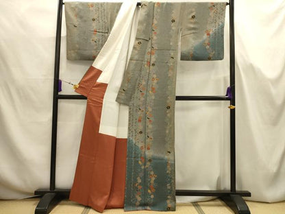 平和屋着物■訪問着　花蝶間道　金彩　鬼しぼ縮緬　正絹　逸品　AABJ7653sx