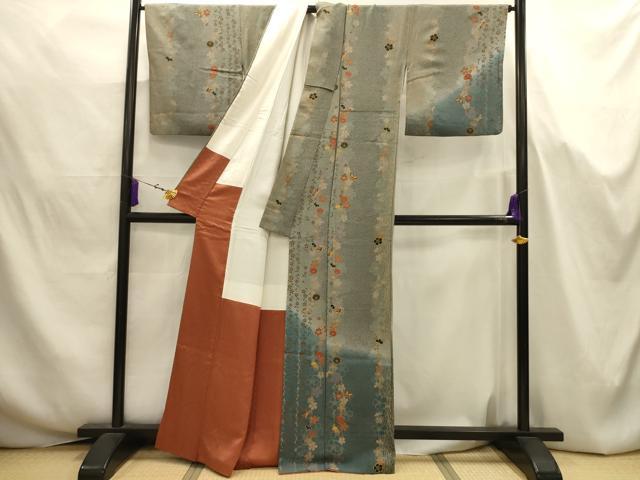 平和屋着物■訪問着　花蝶間道　金彩　鬼しぼ縮緬　正絹　逸品　AABJ7653sx