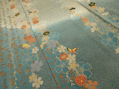 平和屋着物■訪問着　花蝶間道　金彩　鬼しぼ縮緬　正絹　逸品　AABJ7653sx