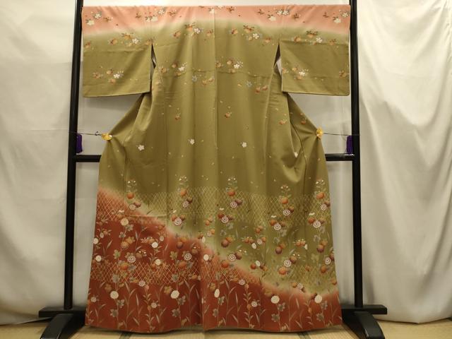平和屋着物■訪問着　駒刺繍　草花文　暈し染め　金彩　正絹　逸品　AABJ7654sx