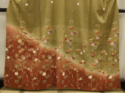 平和屋着物■訪問着　駒刺繍　草花文　暈し染め　金彩　正絹　逸品　AABJ7654sx