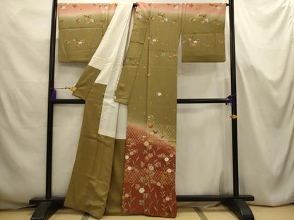 平和屋着物■訪問着　駒刺繍　草花文　暈し染め　金彩　正絹　逸品　AABJ7654sx