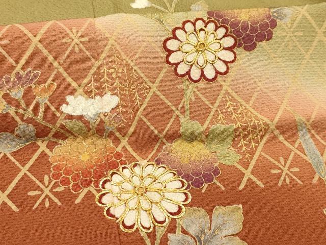 平和屋着物■訪問着　駒刺繍　草花文　暈し染め　金彩　正絹　逸品　AABJ7654sx