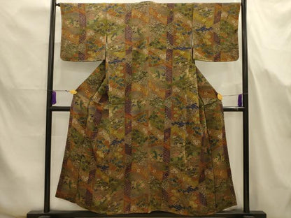 平和屋着物■上質な小紋　松竹梅松皮菱花文　鬼しぼ縮緬　正絹　逸品　AABJ7658sx