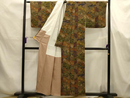 平和屋着物■上質な小紋　松竹梅松皮菱花文　鬼しぼ縮緬　正絹　逸品　AABJ7658sx