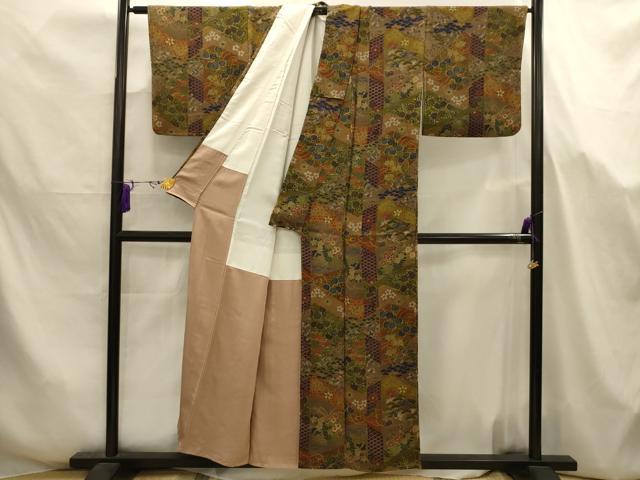 平和屋着物■上質な小紋　松竹梅松皮菱花文　鬼しぼ縮緬　正絹　逸品　AABJ7658sx