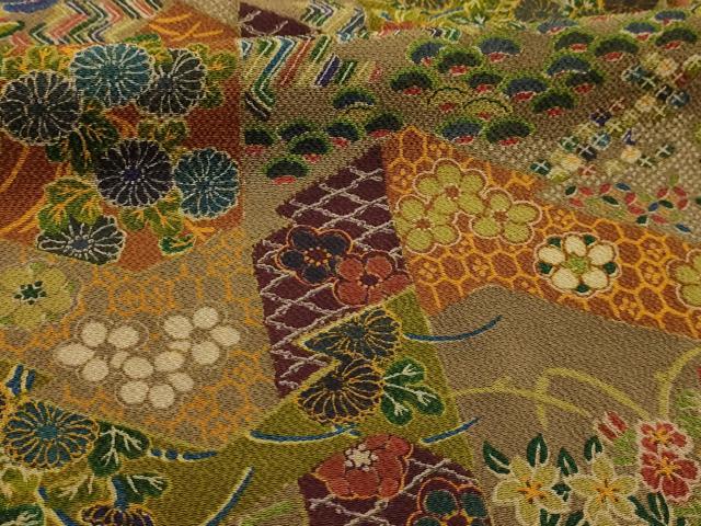 平和屋着物■上質な小紋　松竹梅松皮菱花文　鬼しぼ縮緬　正絹　逸品　AABJ7658sx