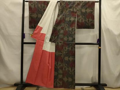 平和屋着物■上質な紬　7マルキ　草花文　正絹　逸品　AABJ7660sx