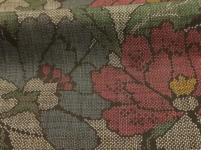 平和屋着物■上質な紬　7マルキ　草花文　正絹　逸品　AABJ7660sx