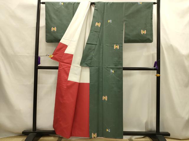 平和屋着物■上質な紬　舞蝶文　正絹　逸品　AABJ7661sx