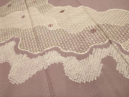 平和屋着物■訪問着　絞り　刺繍　道長吉祥花文　正絹　逸品　AABJ7666sx