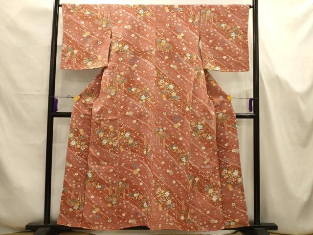 平和屋着物■上質な小紋　流水花文　暈し染め　金彩　鬼しぼ縮緬　やまと誂製　正絹　逸品　AABJ7668sx